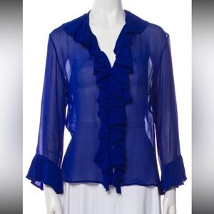 Anne Fontaine Royal Blue Silk ruffled Blouse